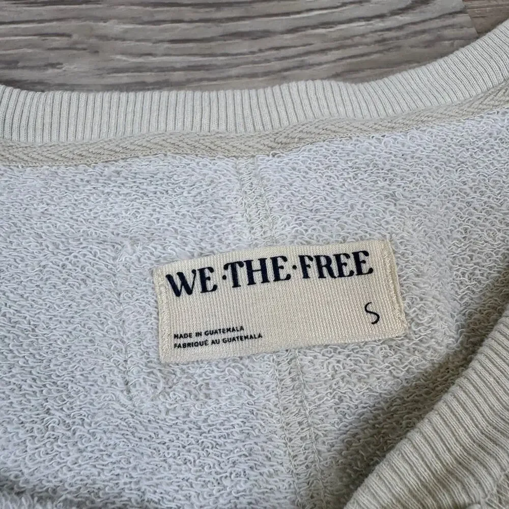 Free People We The Free Cream Oversized Raw Hem Sweatshirt Coastal Boho Small